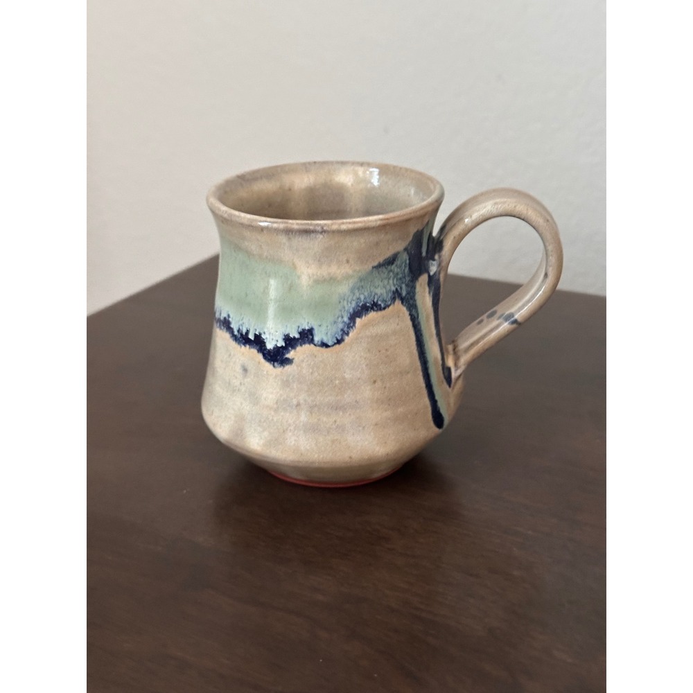 Indigenous Potteries Barbados Mug Blue Green Drip Glaze Handmade Earth Tones Art